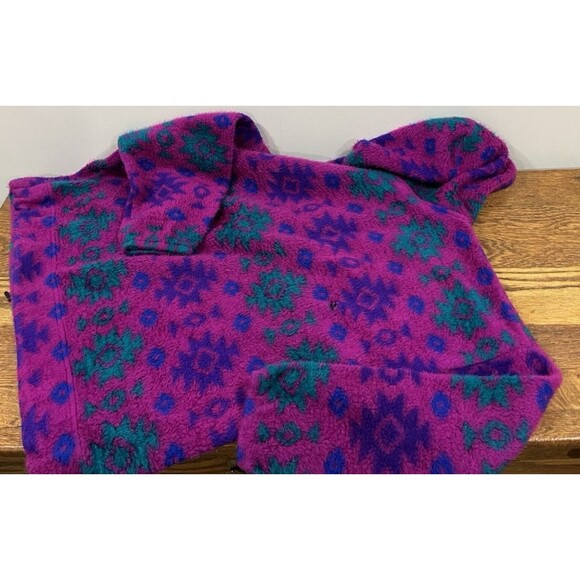 Vintage Fuzzy Sweatshirt Hoodie Sz Large 80s 90s Ski Lodge Neon Retro Grunge - Picture 10 of 16